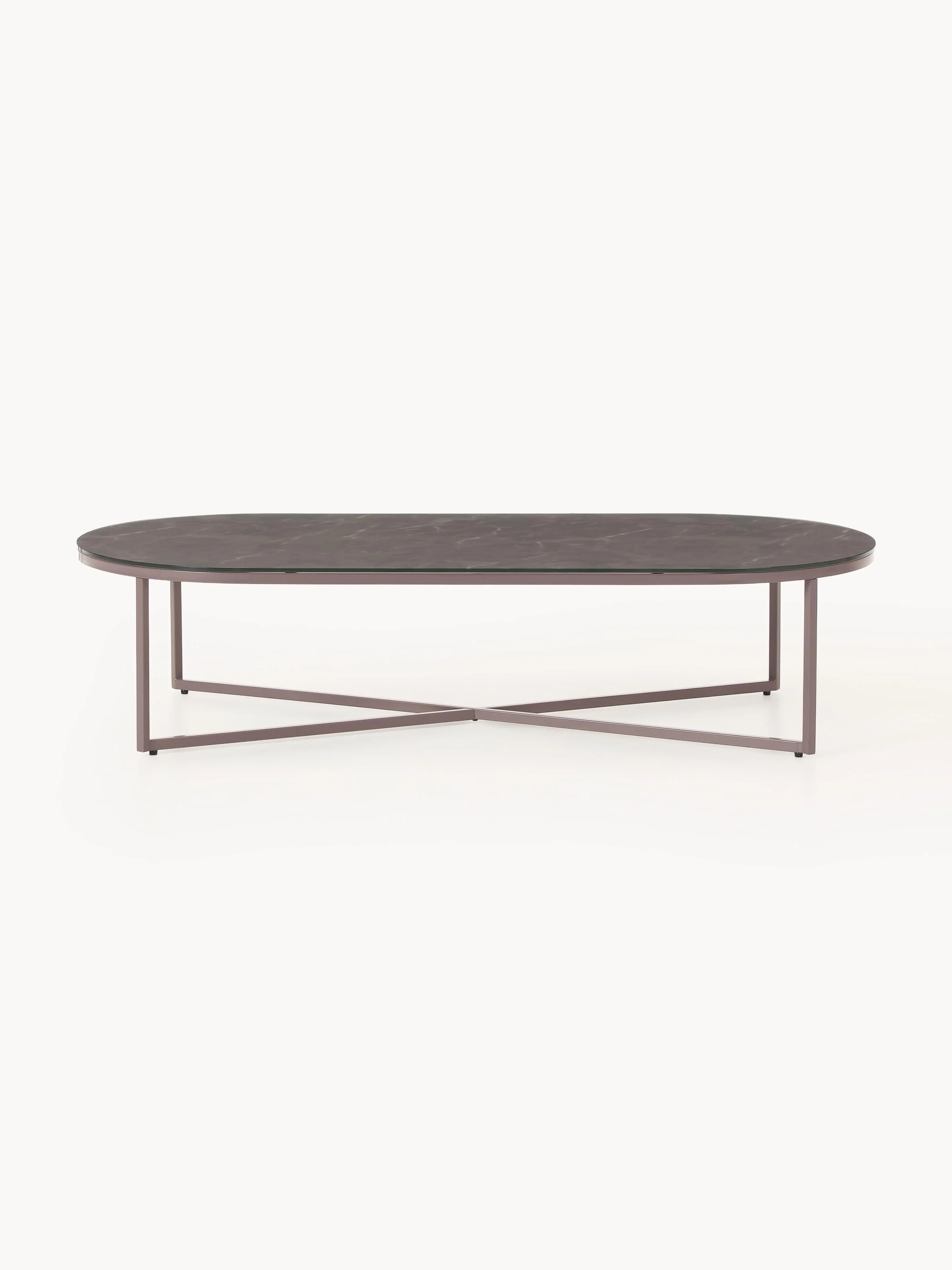 Ovale salontafel Antigua met glazen tafelblad in marmerlook