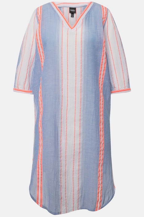 Kaftan, Streifen, Oversized, V-Ausschnitt, 3/4-Arm