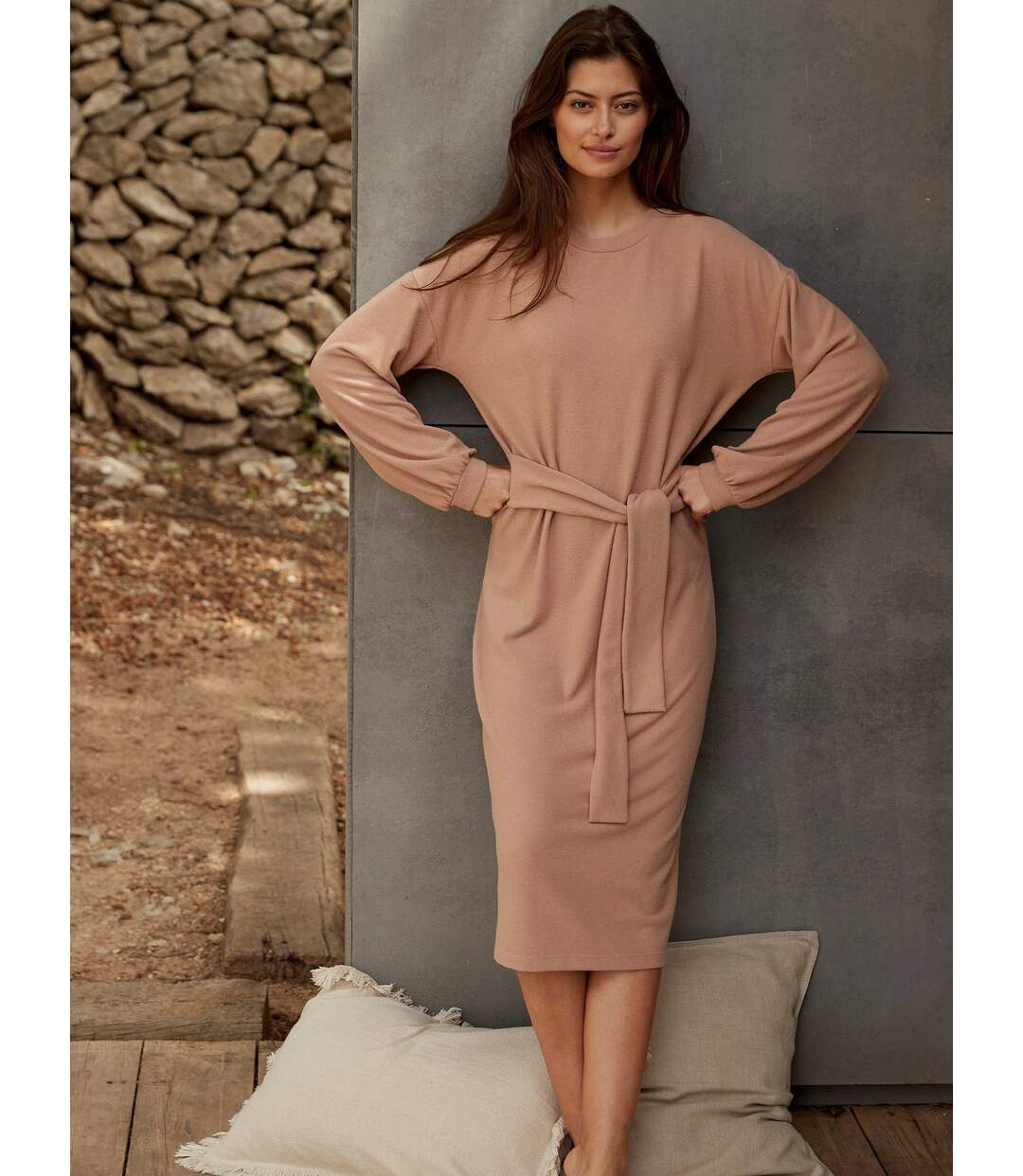 Robe mi-longue d'intérieur manches longues Strick Lascana