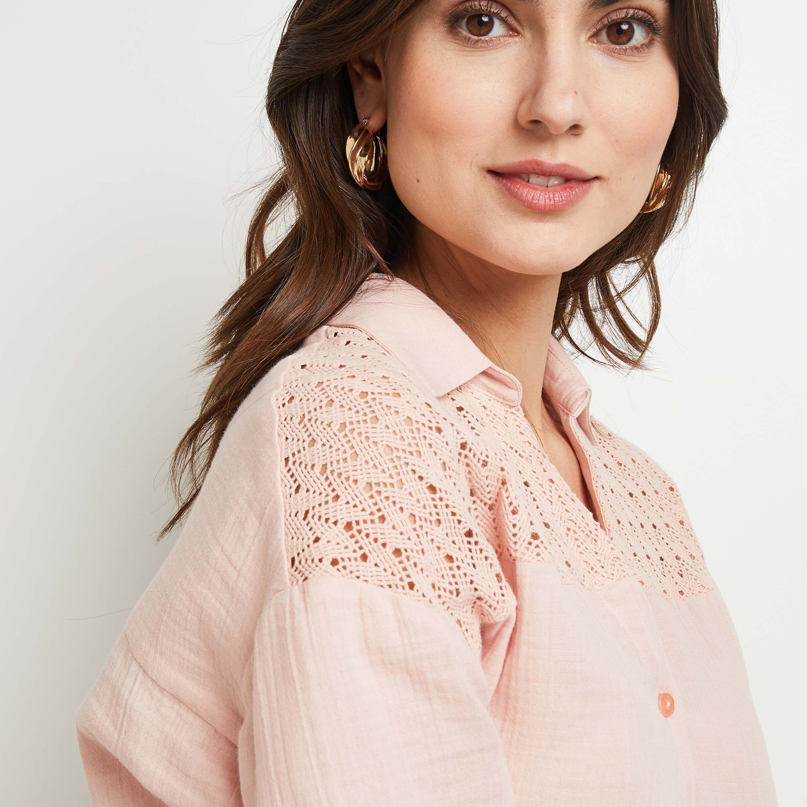 Chemisier gaze de coton femme - ROSE PALE