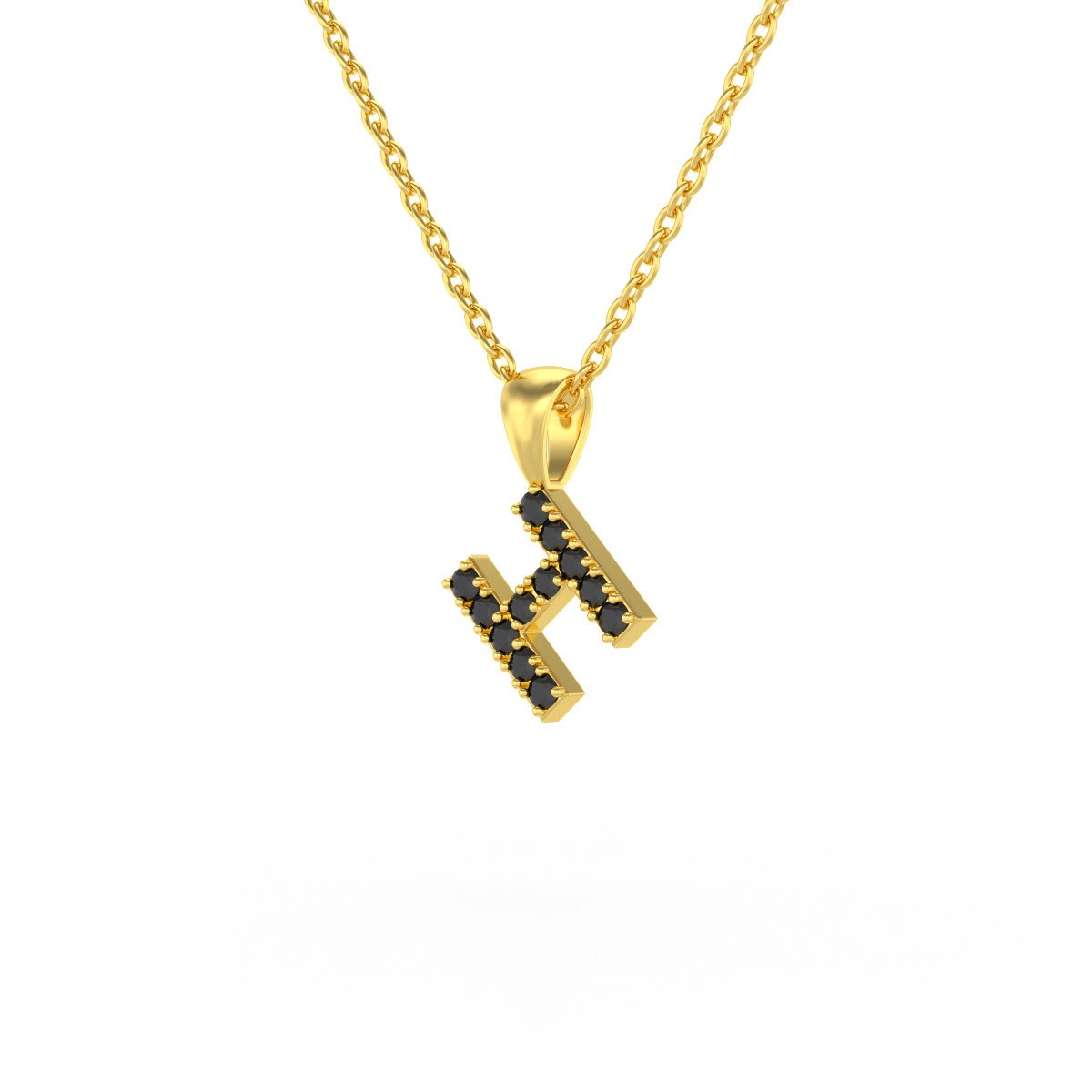 Collier Pendentif ADEN Lettre H Or 750 Jaune Diamant Noir Chaine Or 750 incluse 0.72grs