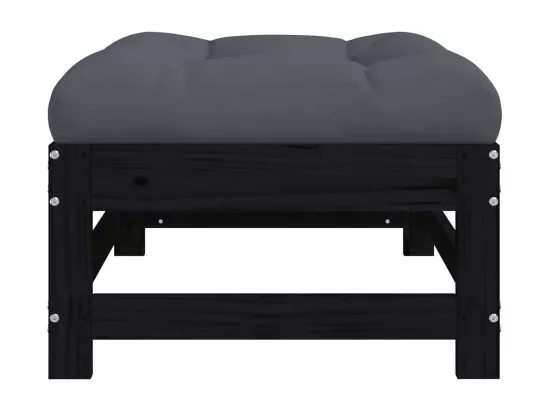Repose-pied de jardin avec coussin noir bois de pin massif
