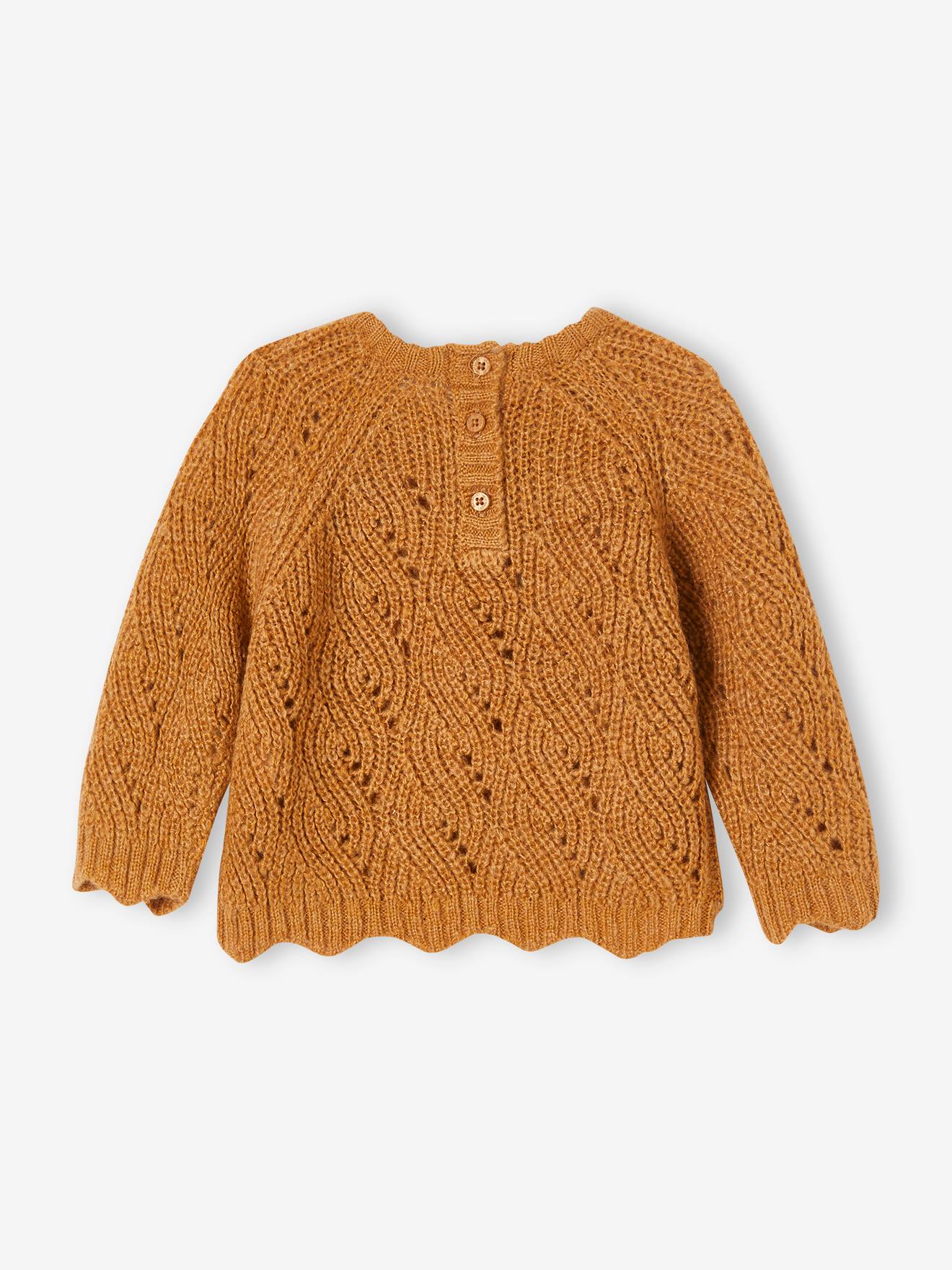 Suéter de bebê amarelo mesclado com detalhes vazados