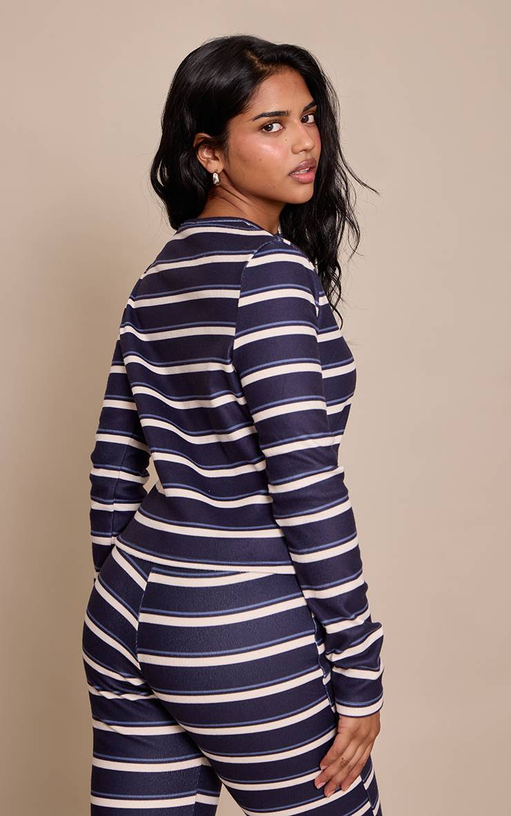Bleu Marine Cardigan Boutonné À Rayures Petite