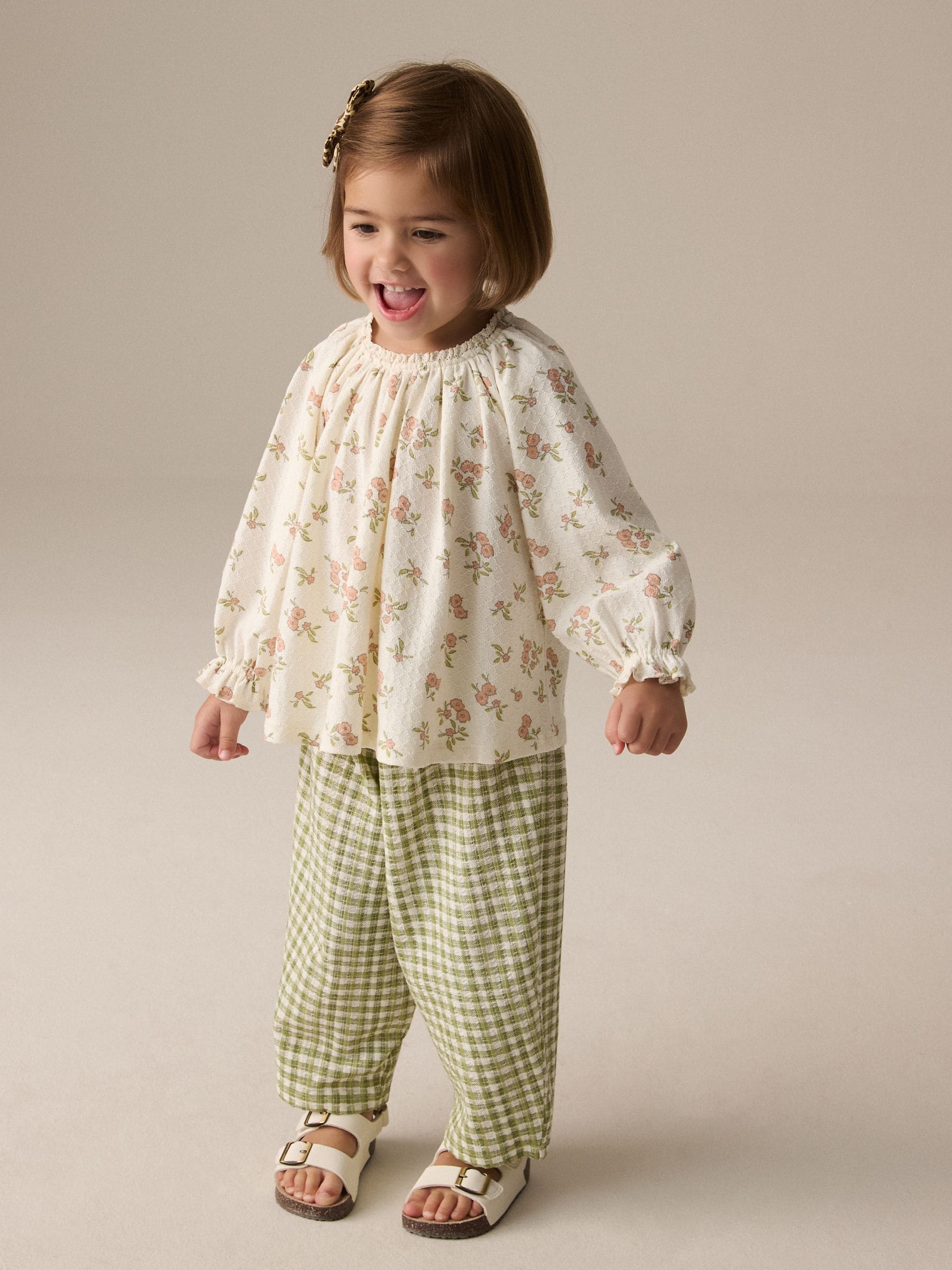 Groen geruit - Broek met wijde pijpen (3mnd -7jr)