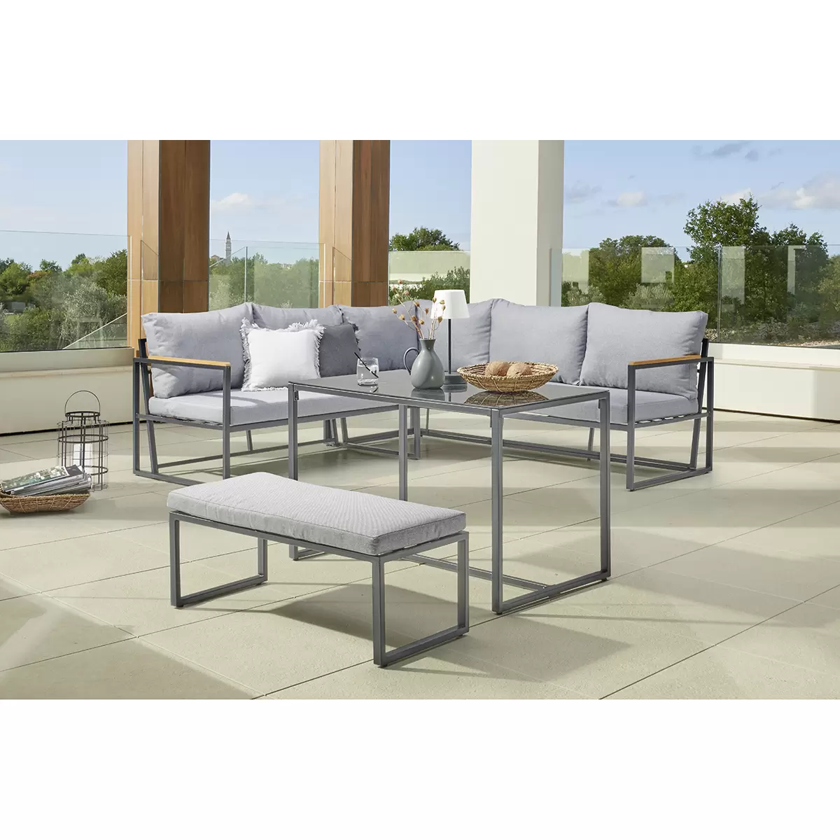 Beldano Loungegarnitur Catania 3-teilig grau,natur,schwarz
