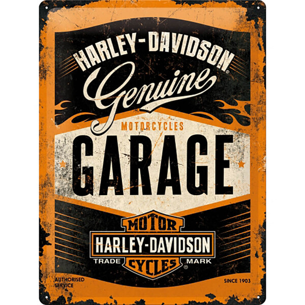 nostalgic art - Plaque Vintage Garage - Harley Davidson Noir / Orange / Beige