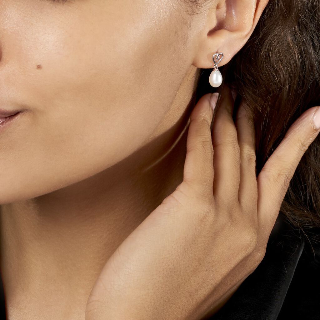 Boucles D'oreilles Pendantes Miley Argent Blanc Perle De Culture