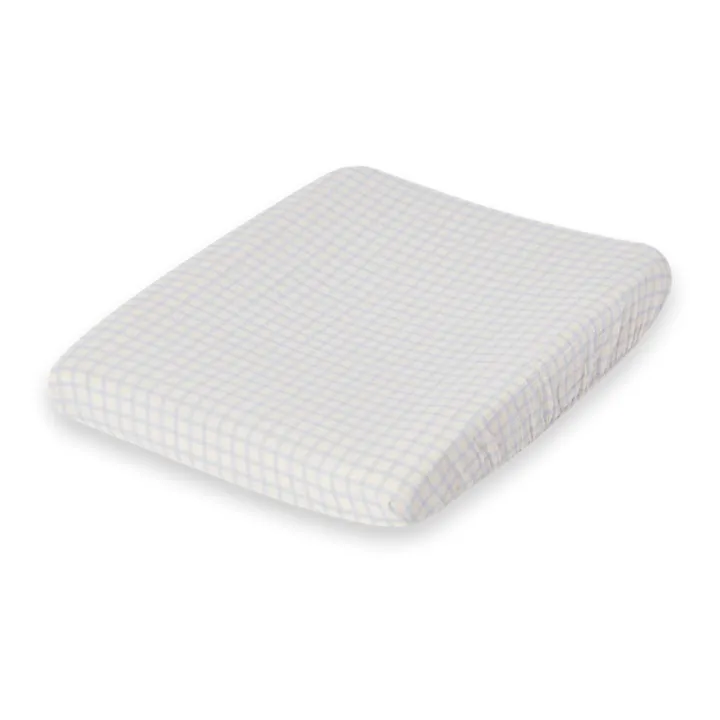 garbo&friends Housse de matelas à langer Gingham Sky | Bleu ciel
