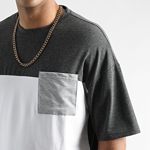 Tee Shirt Poche Oversize Large Bicolore 2594 Blanc Gris