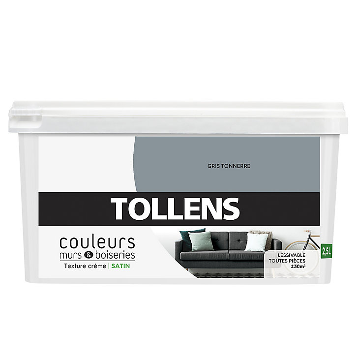 Peinture murs et boiseries Tollens gris tonnerre satin 2,5L