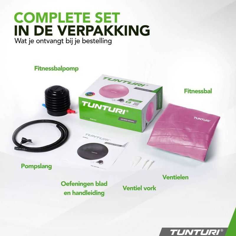 Tunturi - Anti Burst Fitnessbal - Paars - 65 cm - Inclusief Pomp - 220 kg Gebruikersgewicht
