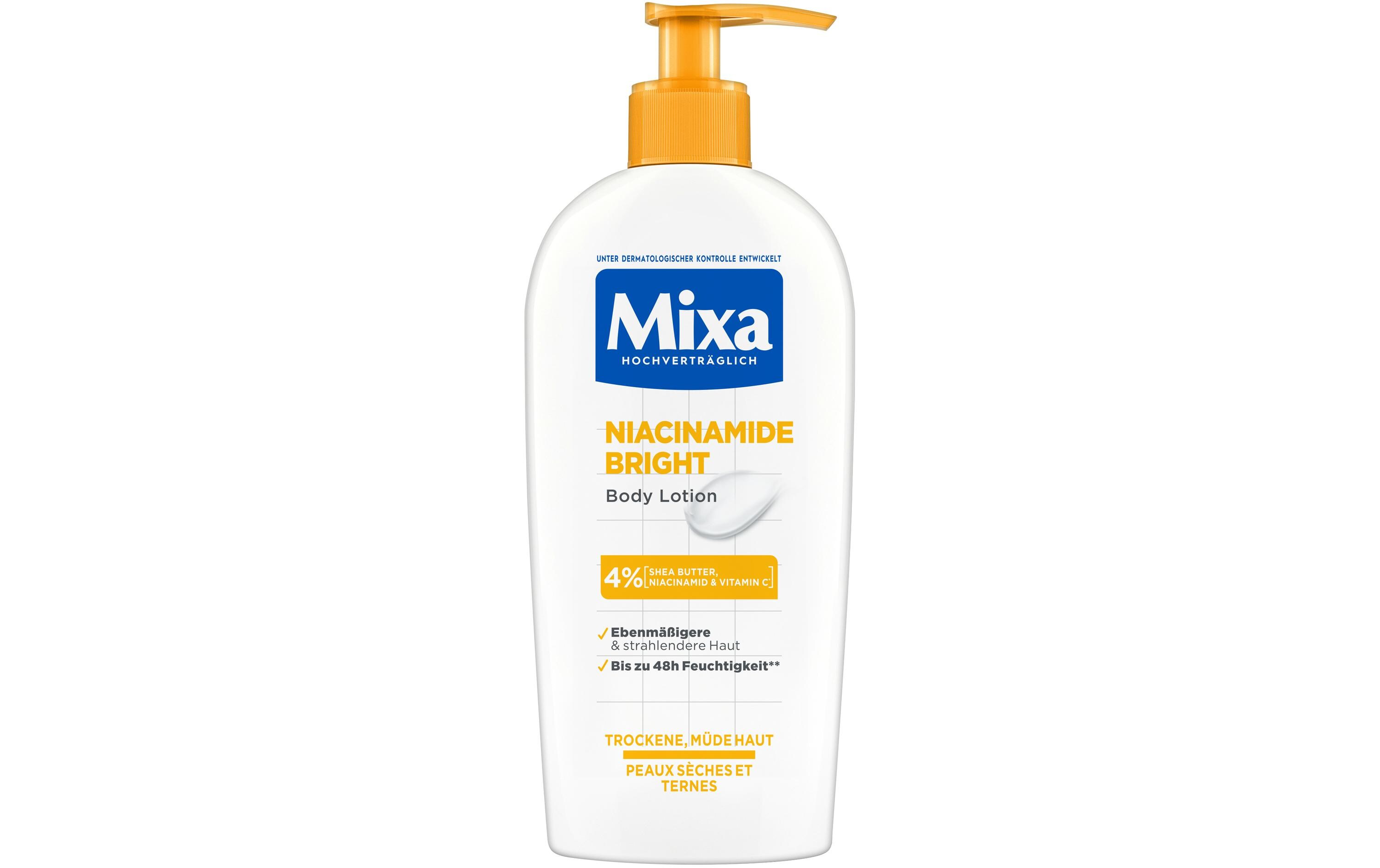 Body Lotion Niacinamide Bright 250 mlKörperpflege verbessert die Ebenmässigkeit der Haut und versorgt sie bis zu 48 Stunden lang mit Feuchtigkeit