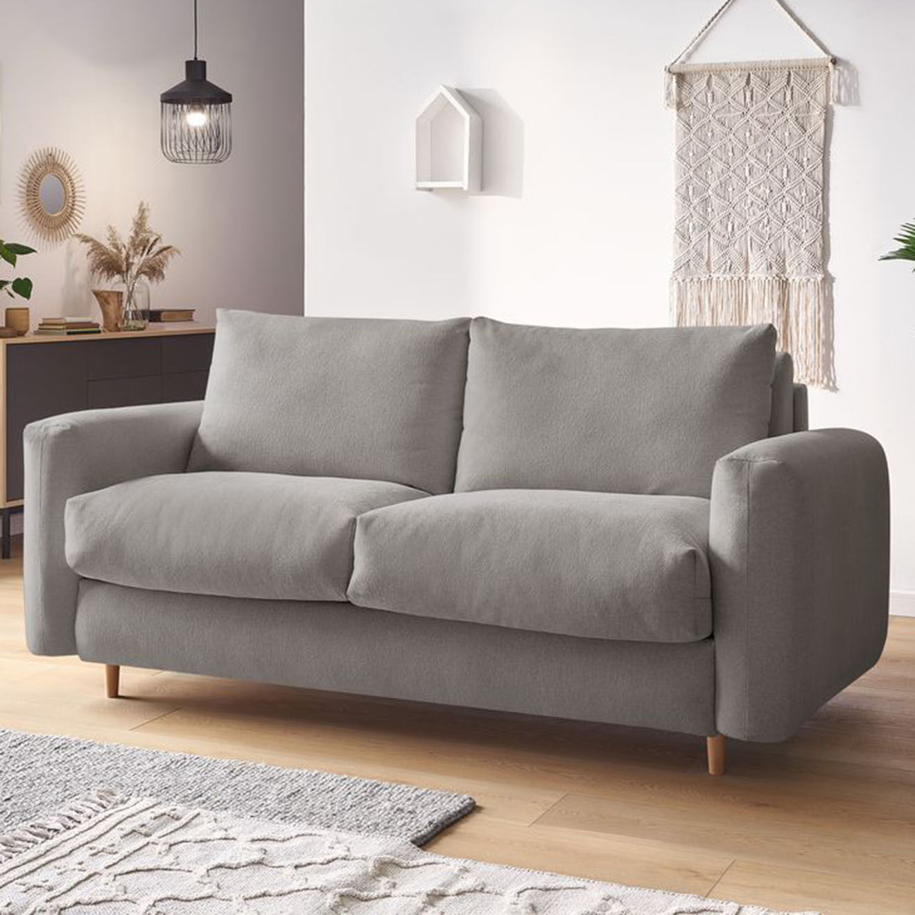 Bobochic Canapé droit cocoone convertible express  taupe - 200x105x98 cm