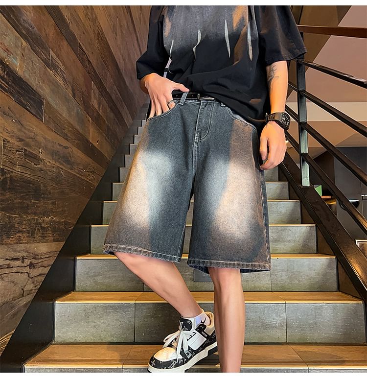 POSI - Mid Rise Washed Denim Shorts