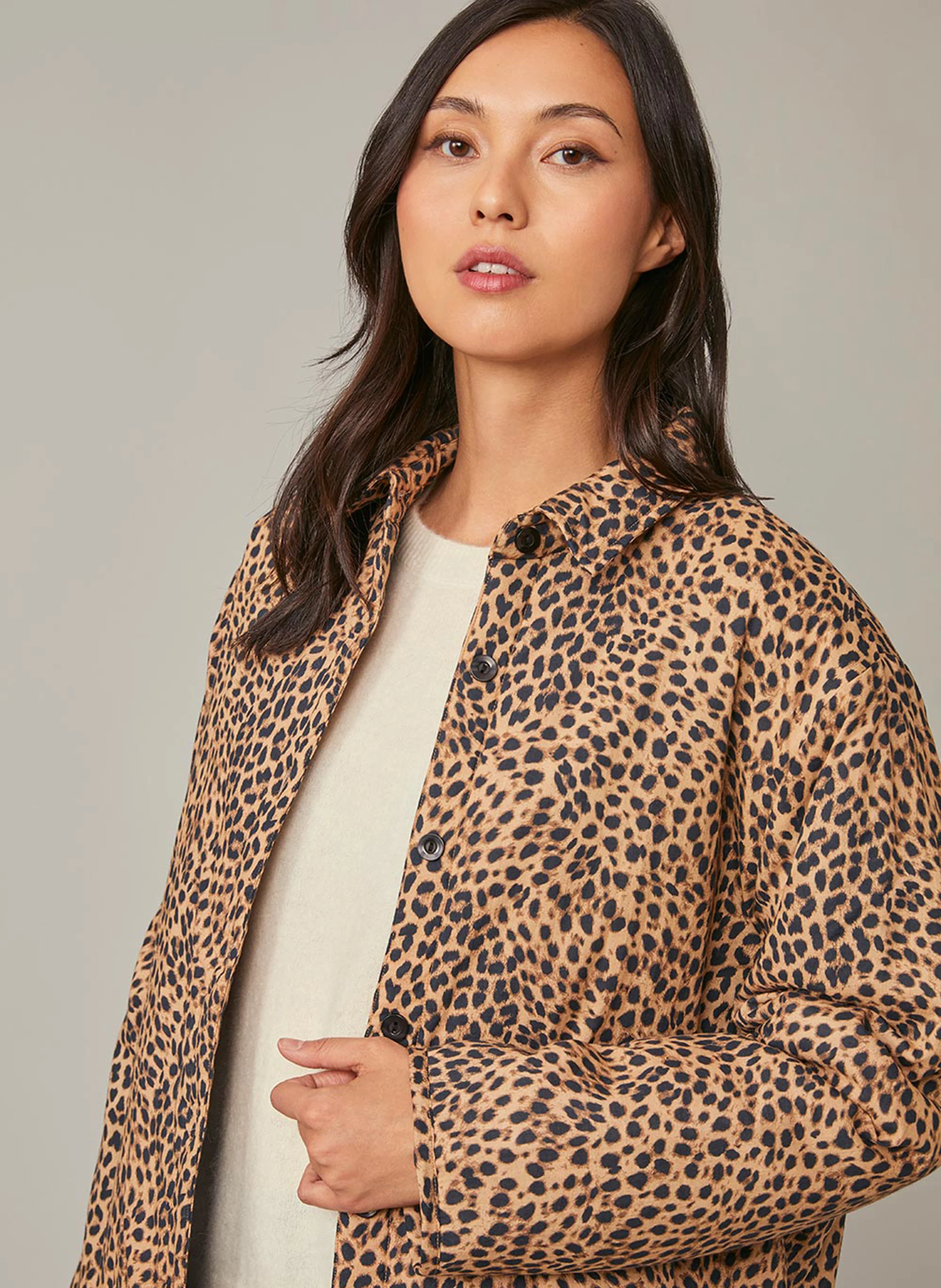 FABRICIA - Veste col classique en coton imprimé | Marron
