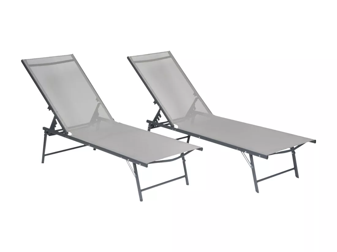 Lot de 2 bains de soleil pliants SICILIA en textilène gris - structure anthracite - HAPPY GARDEN