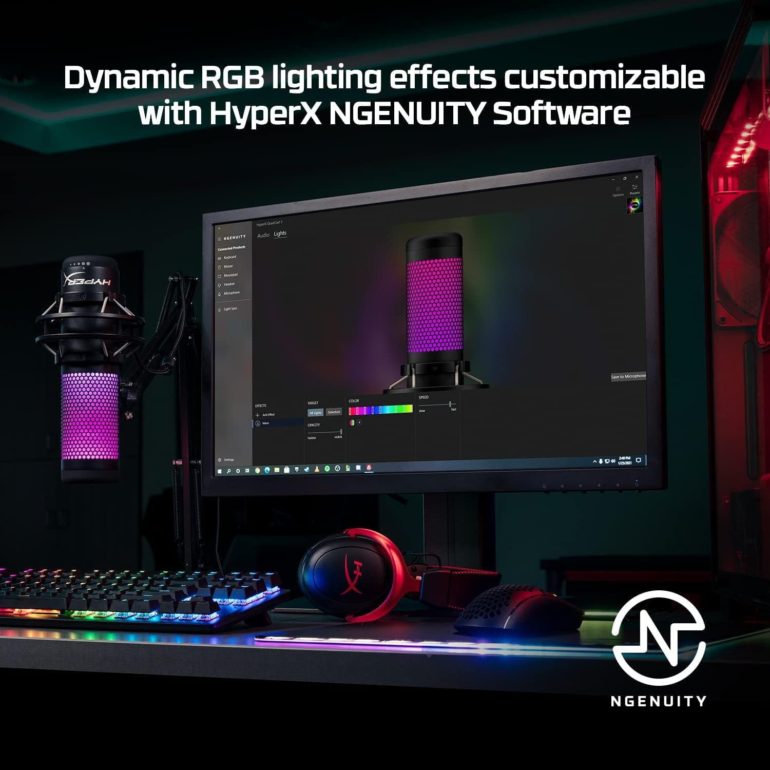 QuadCast S Kondensator USB Mikrofon mit RGB und Standfuss   3.5mm Klinke Anschluss für PC / Mac / PS5 / PS4 (4P5P7AA) - Schwarz
