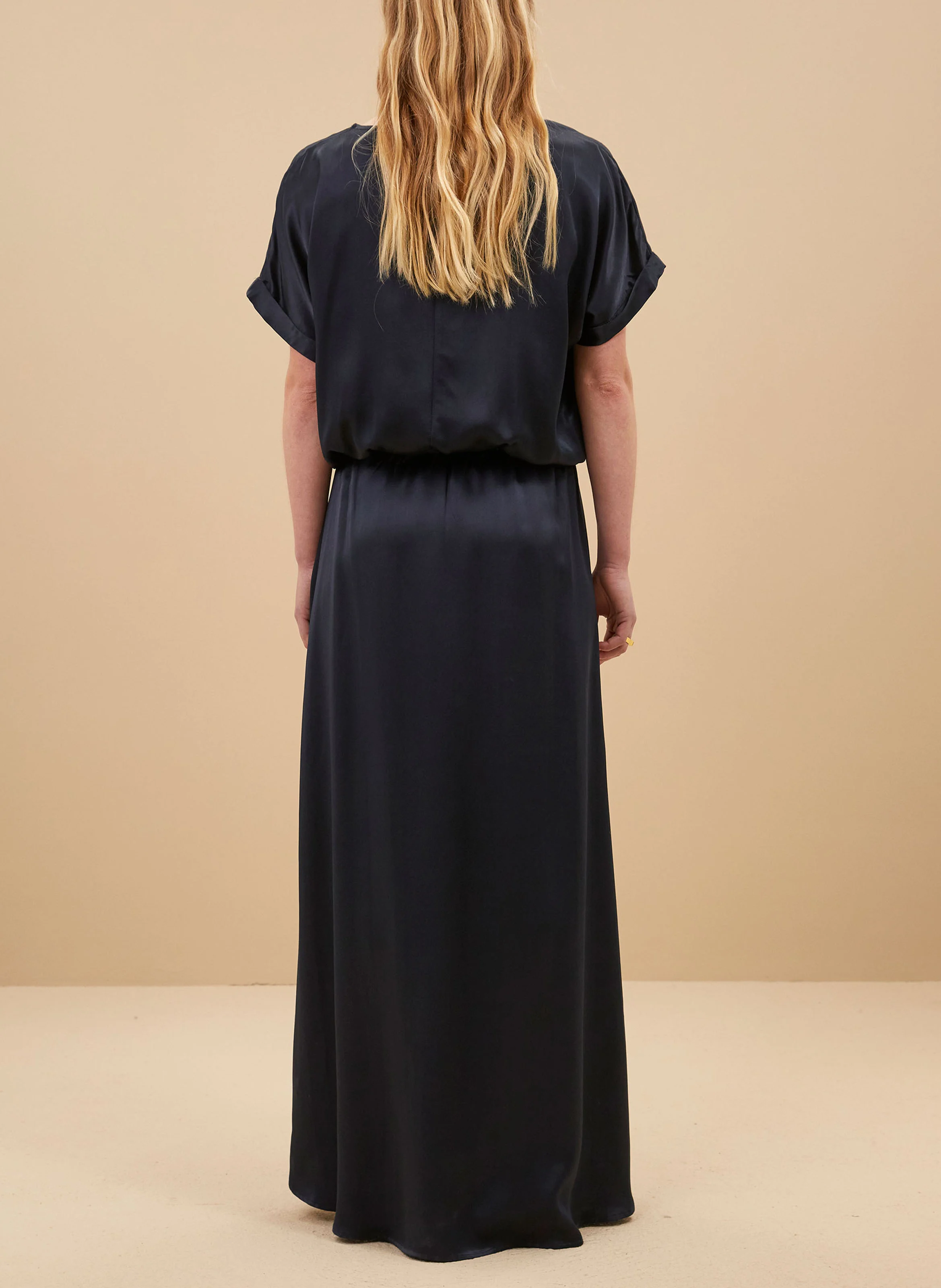 LUMA - Top col rond satiné | Bleu