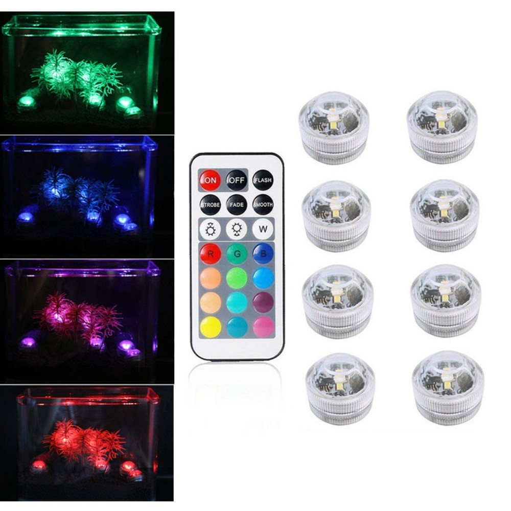 (10er Set) Wasserfeste LED Teelicht Deko Stimmungslampe Tauchlicht (IP67)   2 Fernbedienungen (Inkl. Batterien)