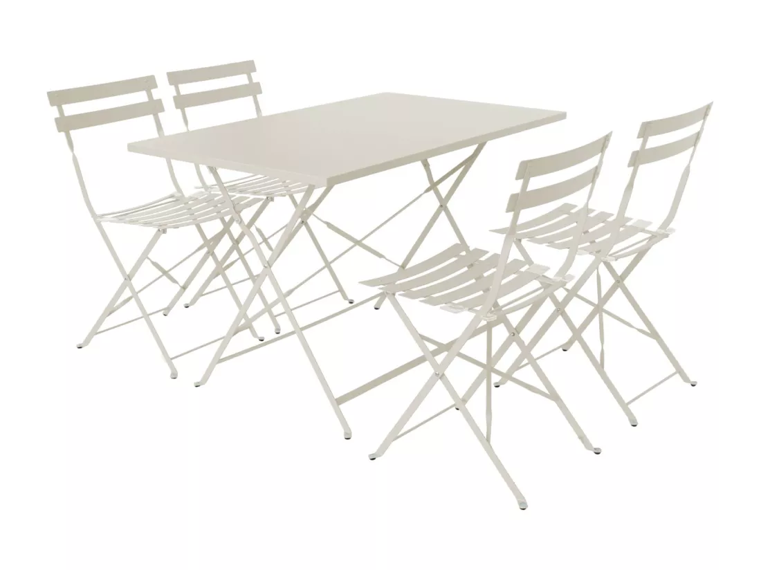 Table de jardin bistrot pliante métal + 4 assises 110 x 70cm. avec quatre chaises pliantes. acier thermolaqué
