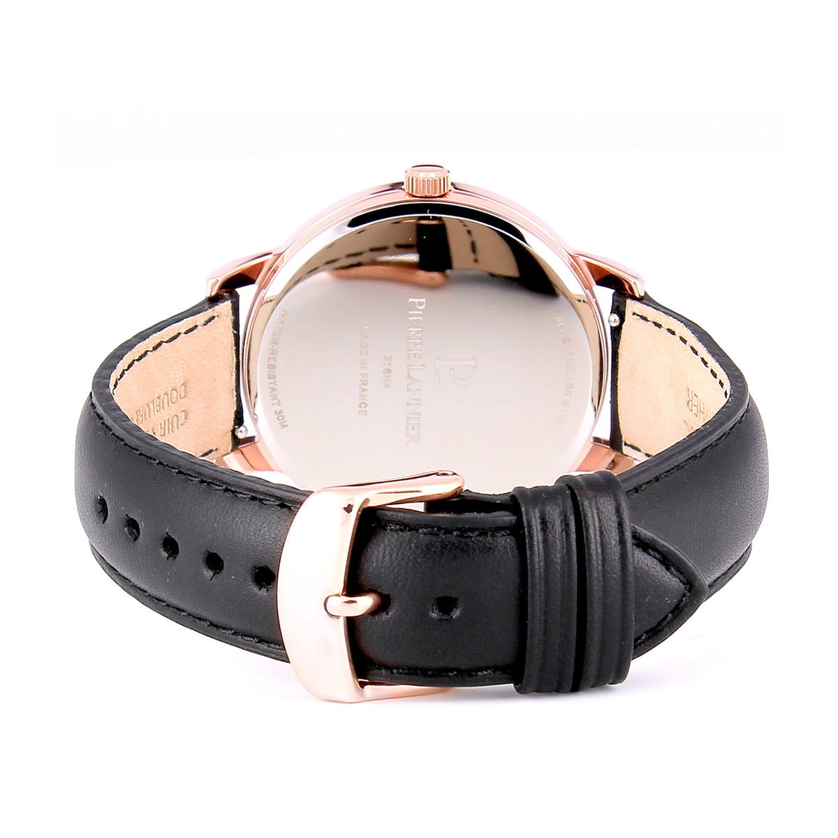 Montre Pierre Lannier homme acier doré rose cuir