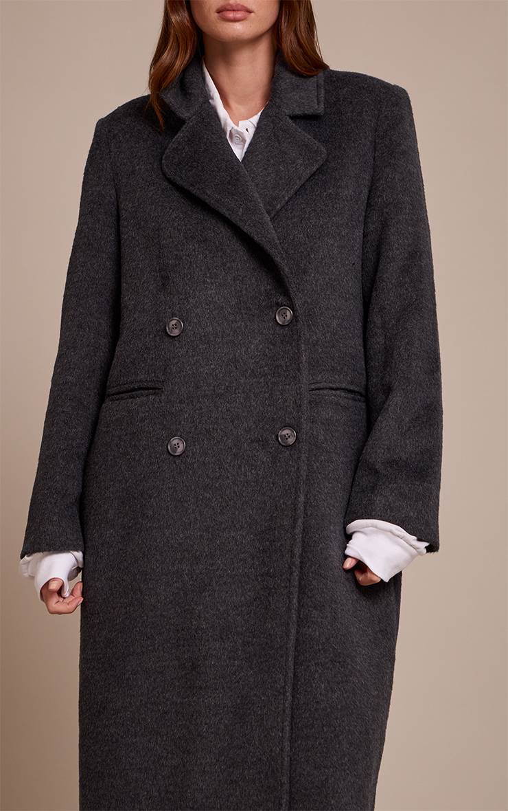 Gris Foncé Manteau Long Structuré En Laine À Double Boutonnage