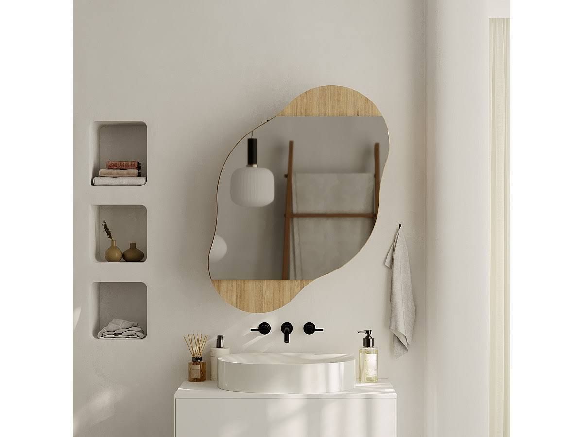 Decortie Badezimmerspiegelschrank Cloud Spiegel Speicher 75 x 60 x 13 cm, beige, Eiche