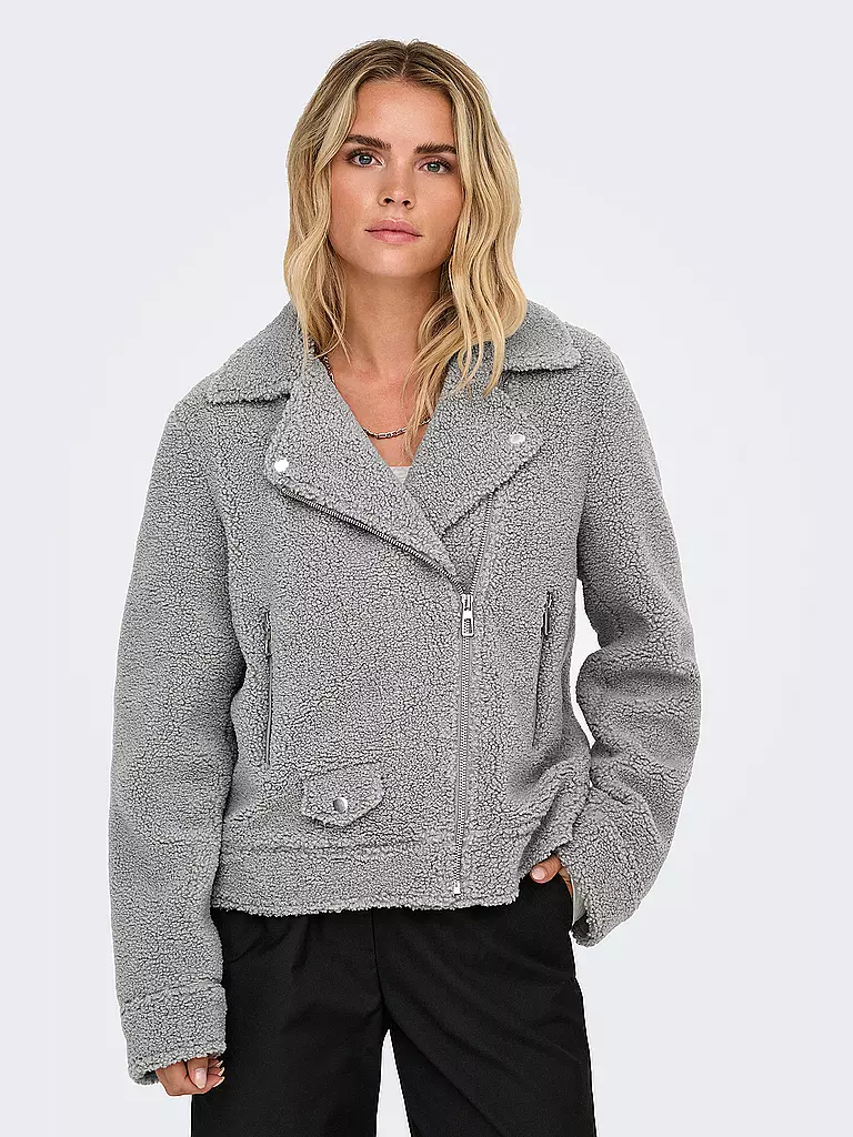 ONLY Jacke in Felloptik ONLRIO TEDDY BIKER hellgrau