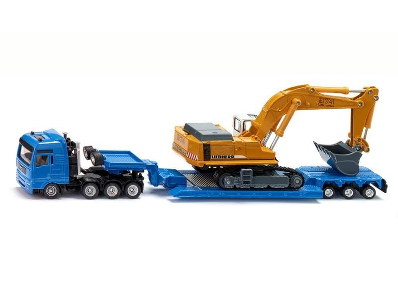 Siku MAN TG-A Schwertransporter mit Liebherr Bagger 1:87 H0 MAN Lastwagen mit Tiefbettauflieger und Liebherr Löffelbagger