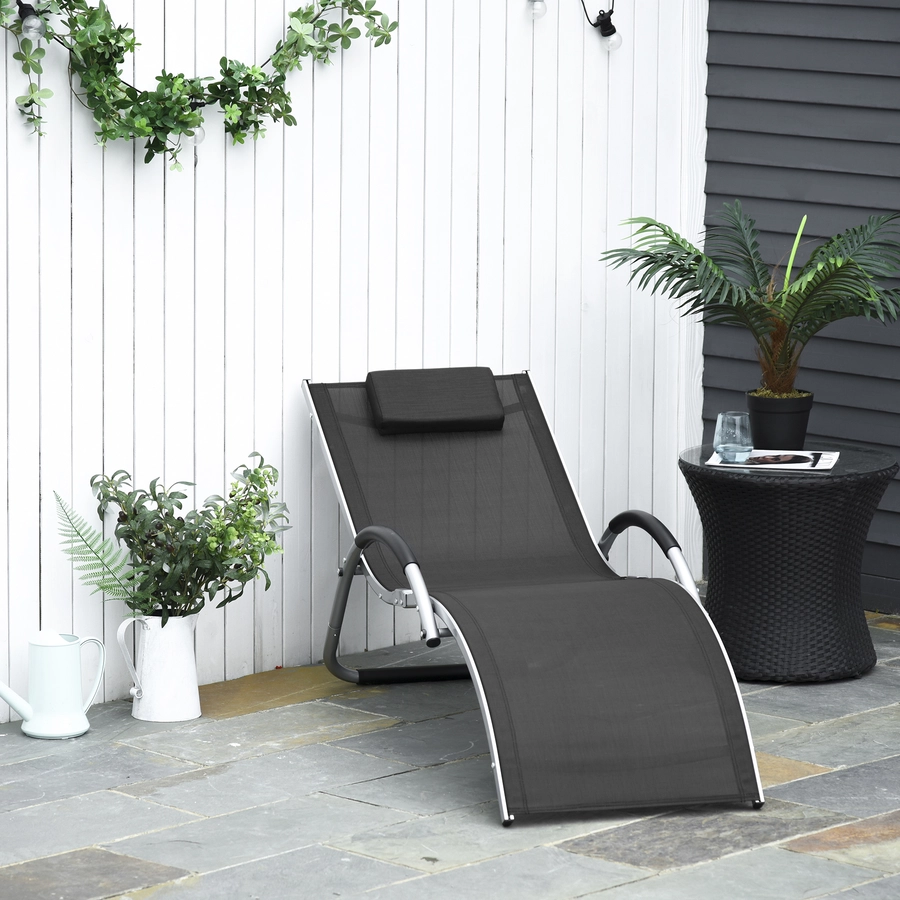 Outsunny Gartenliege mit Kissen schwarz