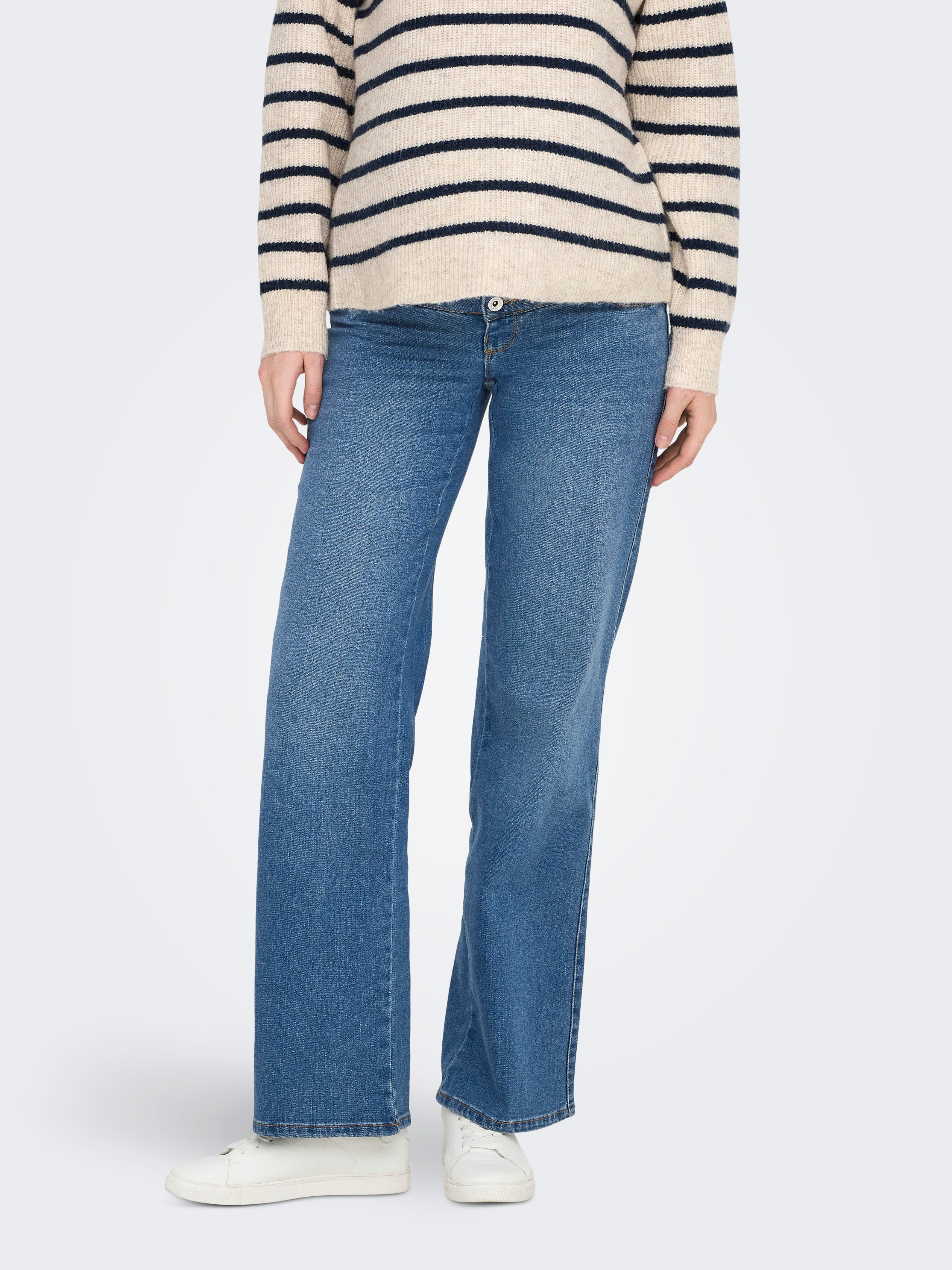 OLMSNOW Hohe Taille Weiter Beinschnitt Jeans Medium Blue Denim