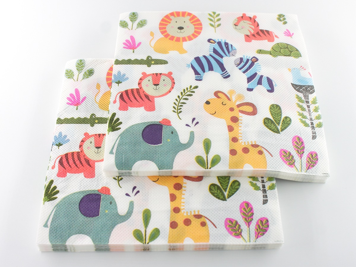 (40er Set) 33x33cm Einweg Servietten Kinder Party Tisch Dekoration - Safari Tiere
