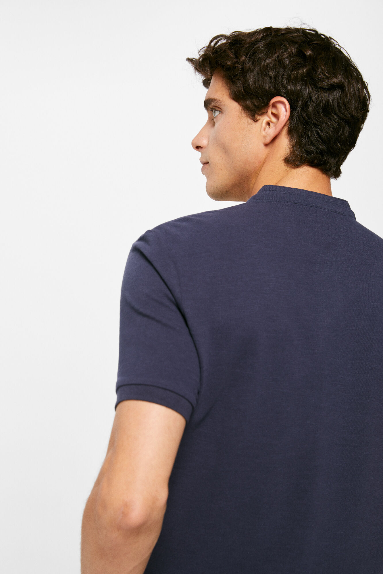 Camisa polo, tecido texturizado laranja tangerina - azul escuro