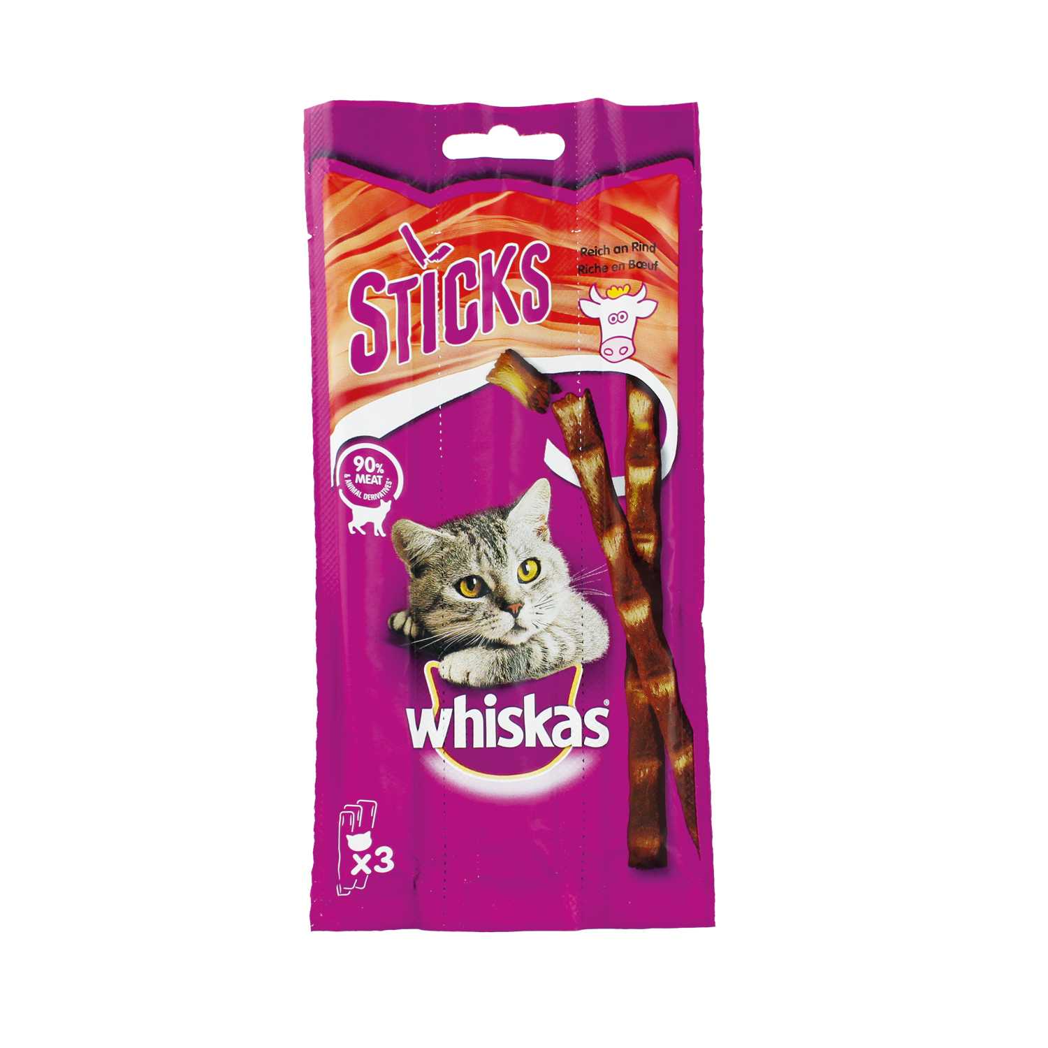 Whiskas Sticks - Reich an Rind 3er Ergänzungsfutter für Katzen