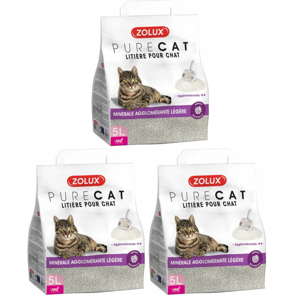 Litière minérale agglomérée légère 5l (lot de 3)