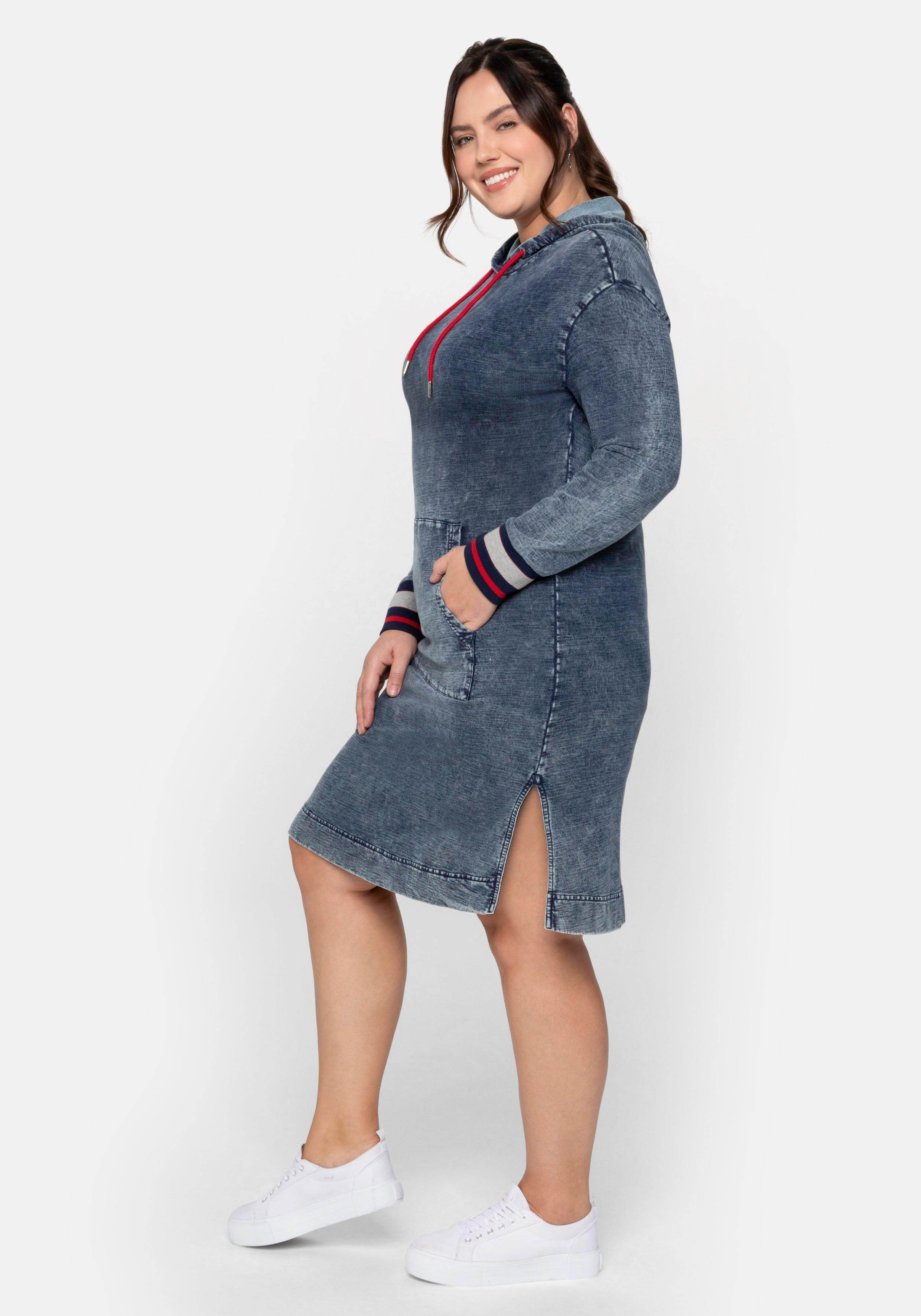 Sweatkleid mit Kängurutasche, in Denim-Optik