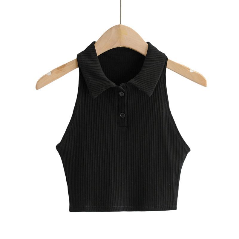 Asiris - Mouwloze gebreide top met polohals