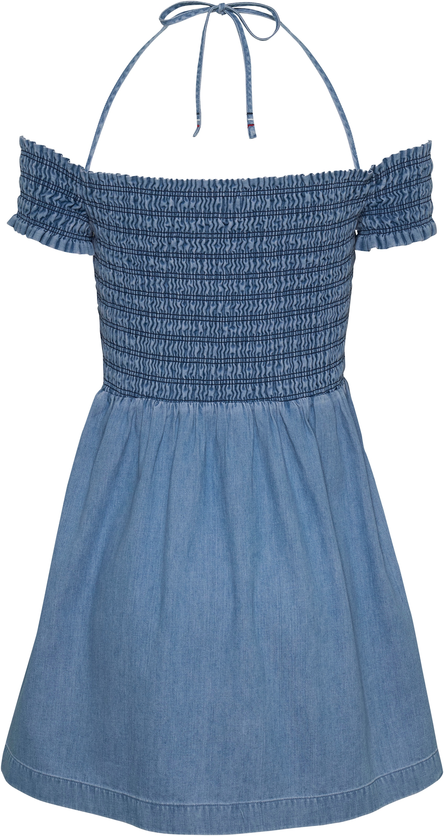 Tommy Jeans Midikleid »TJW CHAMBRAY FIT & FLARE DRESS« mit Bindeband, in blauer Waschung