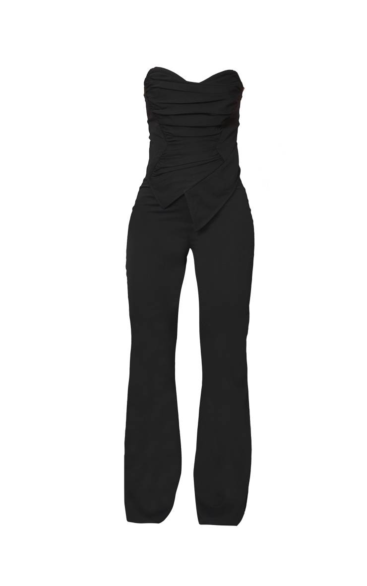Noir Combinaison Bandeau À Corset Froncé Et Pointe