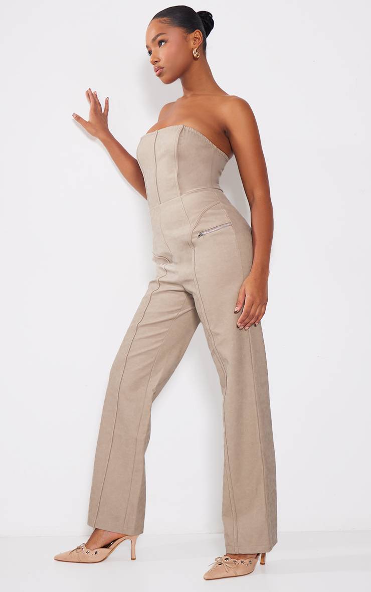 Gris Pierre Combinaison Jambes Larges En Synthétique Avec Détails Zippés