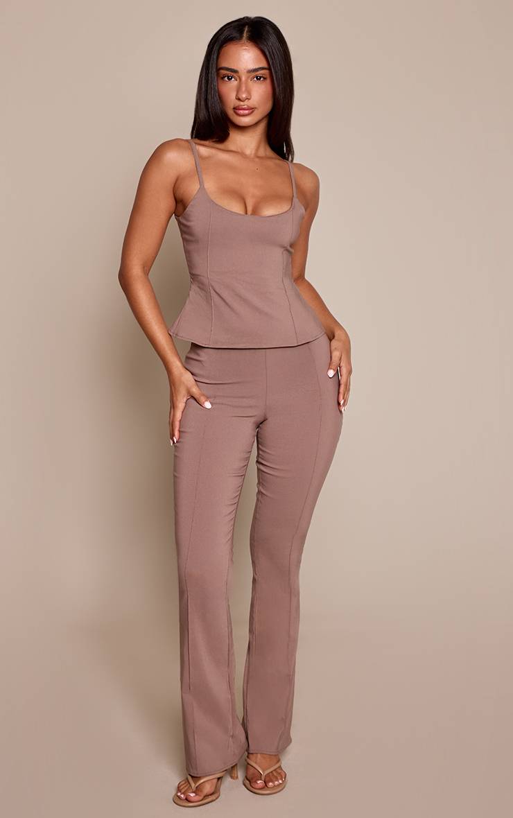 Taupe Pantalon Évasé Petite Avec Détails De Coutures En Tissu Extensible