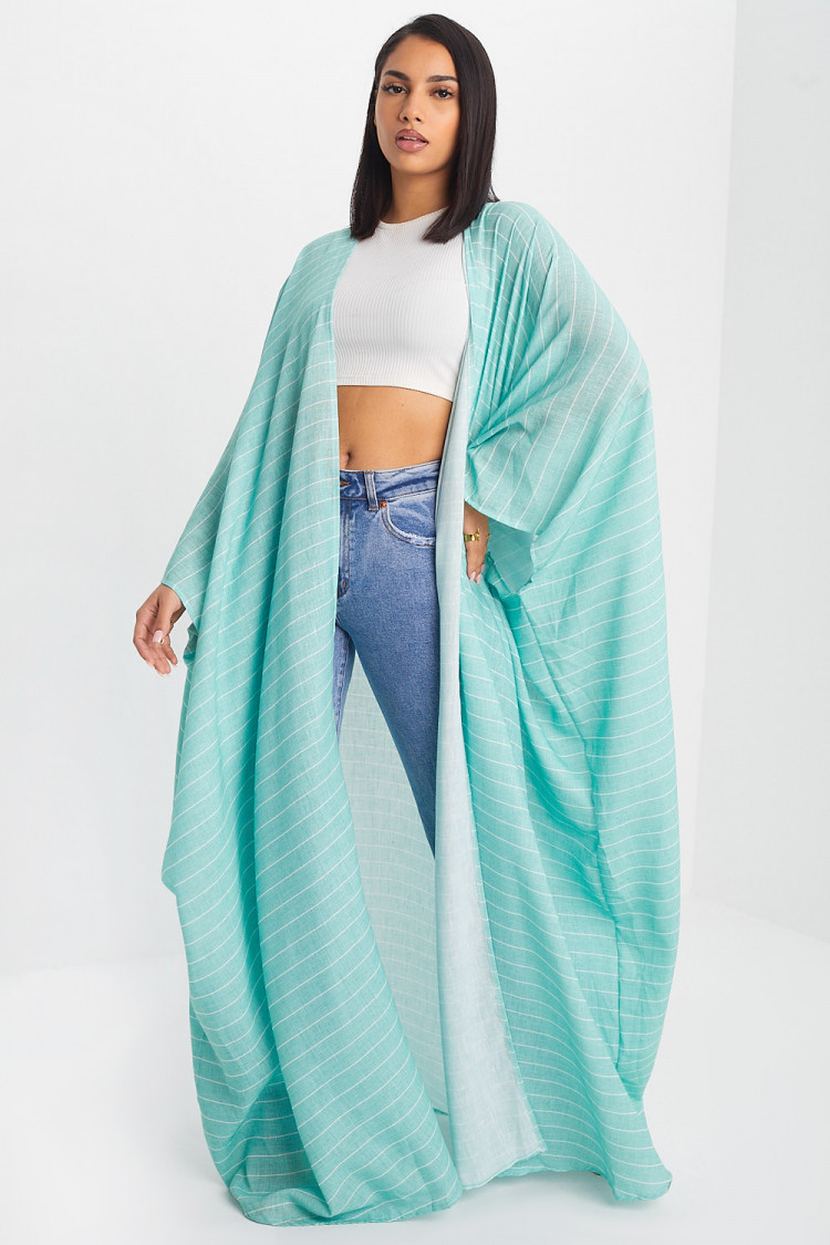 Kimono vert ample a rayures blanches