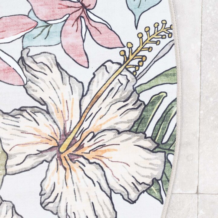 Rond buitenkleed bloemen - Poppy Creme