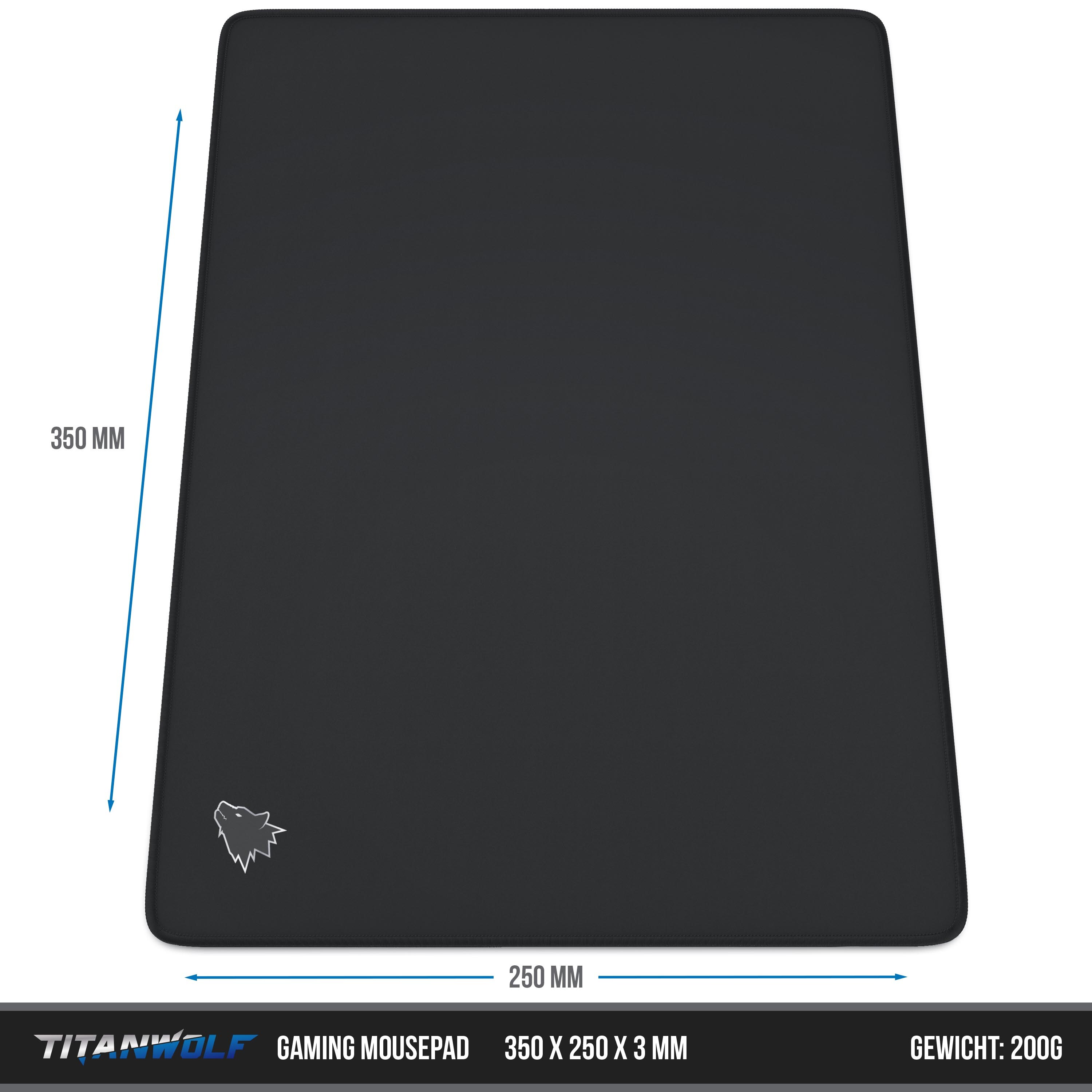 Titanwolf Gaming Mauspad, Speed Gaming Mousepad 250 x 350mm mit gummierter Rückseite, kleines Wolfsmotiv