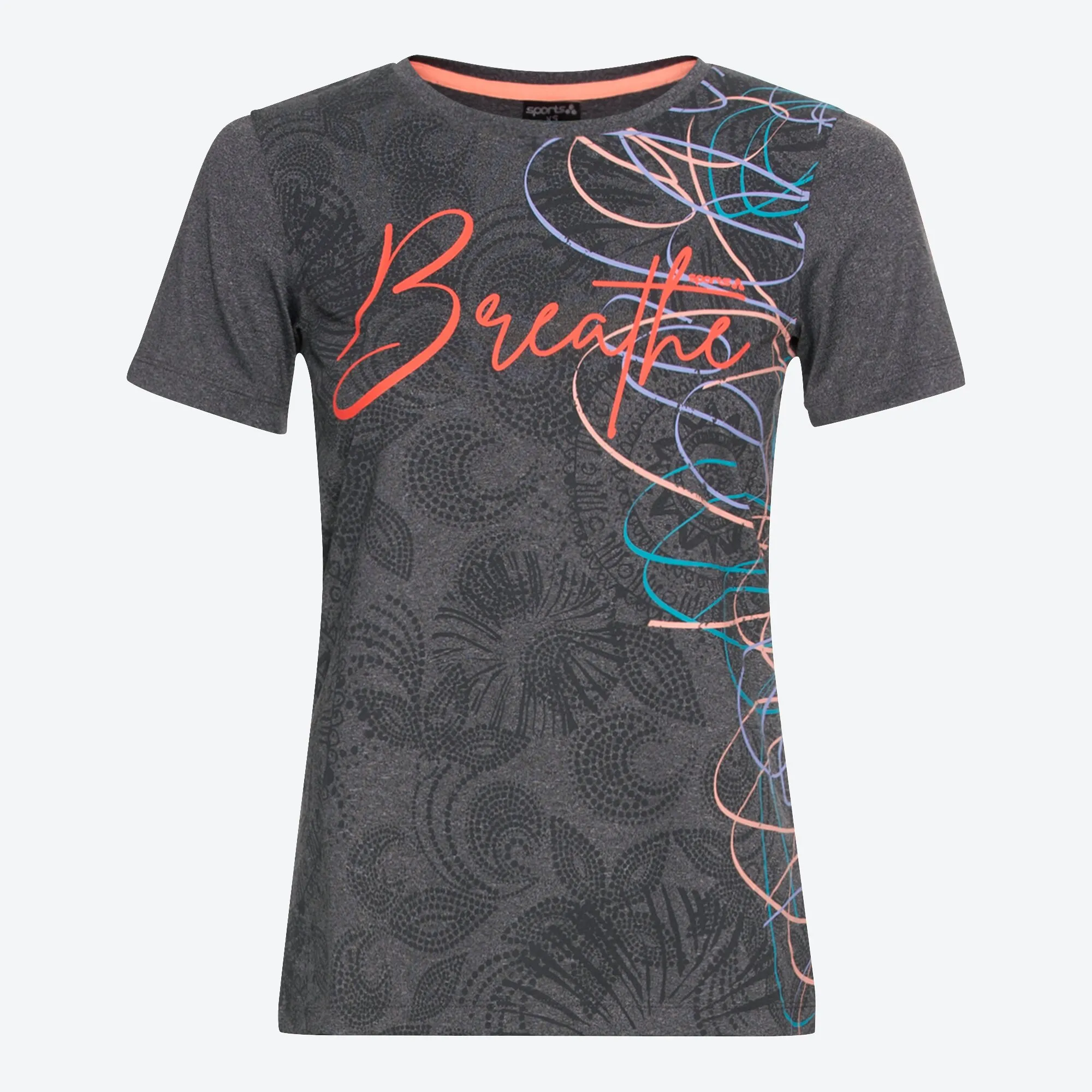 Damen-Fitness-T-Shirt mit buntem Aufdruck