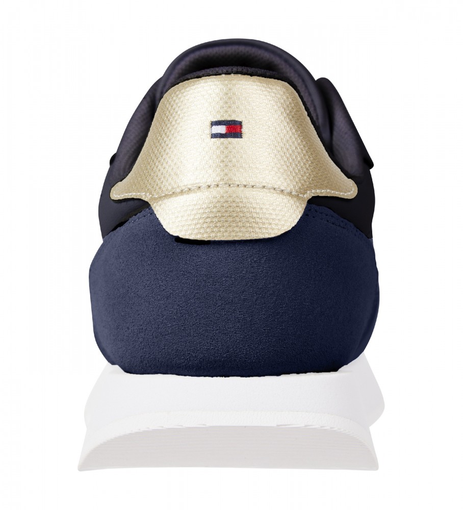 Tênis Tommy Hilfiger Global Stripe em couro azul metálico