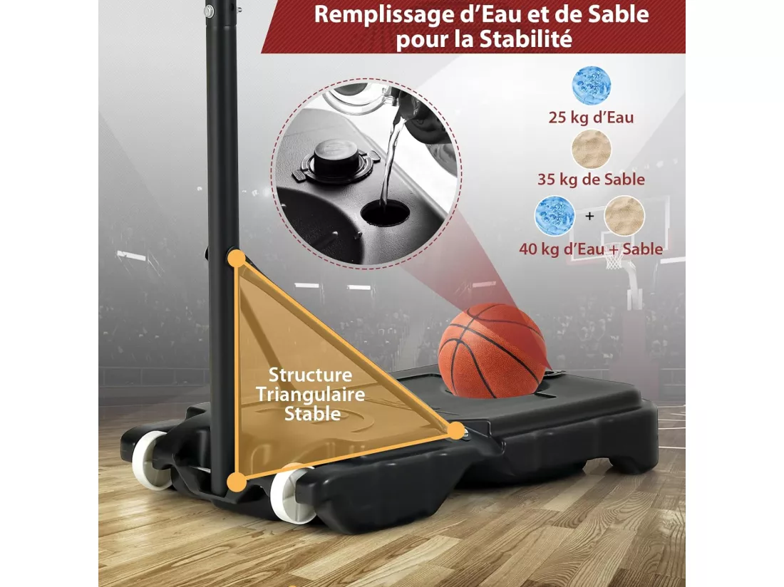 Panier de Basketball sur Pieds avec Hauteur Réglable 90-210 CM, Support de Basket Portable à roulettes avec Panneau en PE, Intérieur & Extérieur pour Adultes ou Enfants de 3 Ans+