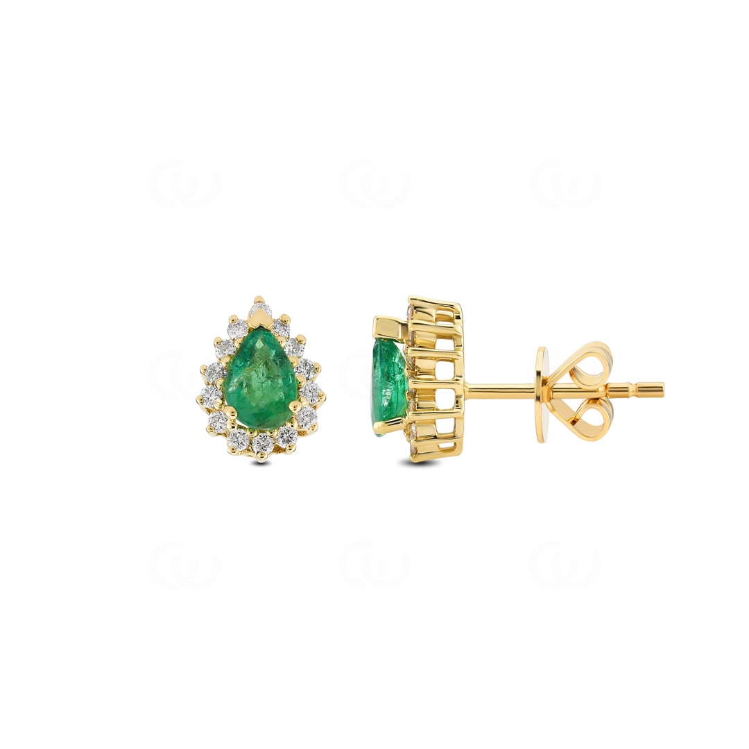 Ohrstecker 750/18 K Gelbgold mit Diamanten 0.22 ct H/si & Smaragd 0.68 ct
