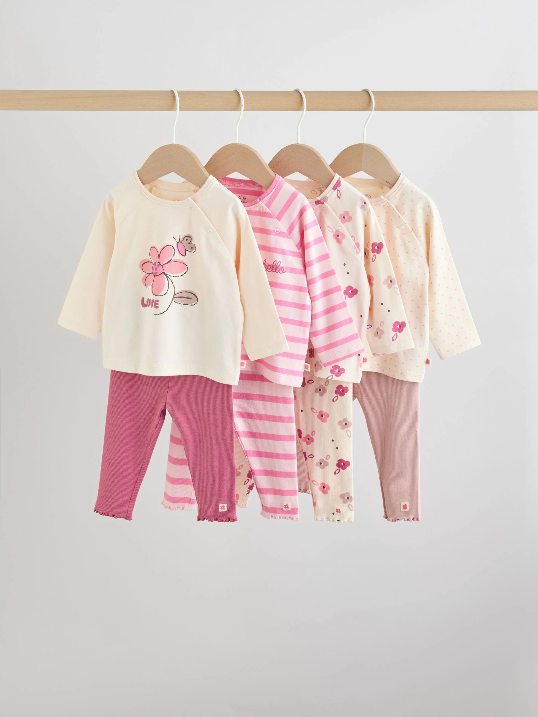 Roze/crème bloem - Baby set van top met Lange mouwen en Leggings 8 Pieces (0mnd -2jr)
